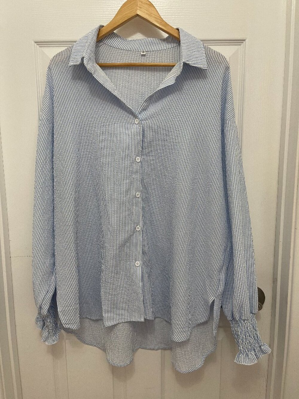 Amazon Basics Blue White Striped Oversized Button Down High Low Blouse XL